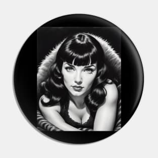 Bettie Page Black and White Portrait Pin