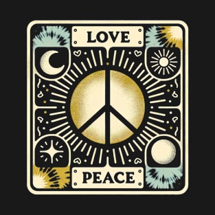 Sun Moon Tarot Peace Sign in Gold - Hippie Love T-Shirt