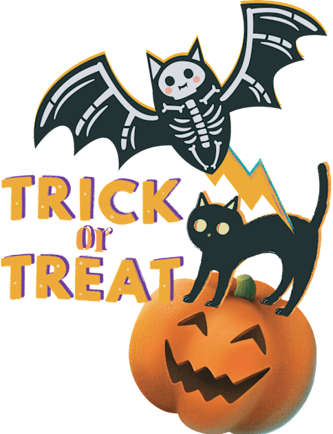 Trick Or Treat Bat And Cat Funny Kids T-Shirt by Persius Vagg