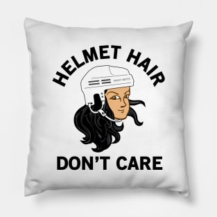 Hockey Helmet Hair Don't Care Black Pillow