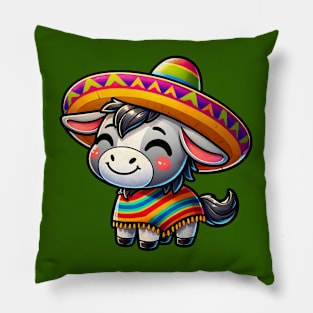 Cute donkey with sombrero Cinco De Mayo Pillow