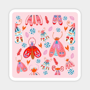 Butterflies and pink moths pattern Magnet