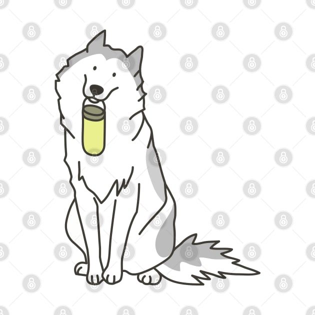 Husky holding yellow water bottle by Wlaurence