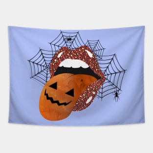 Halloween Creepy Mouth Pop Art Lips Scary Pumpkin Leopard Lipstick Tapestry