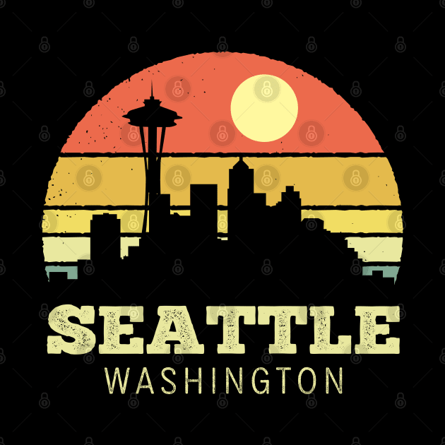 Seattle Washington Vintage Sunset by DetourShirts