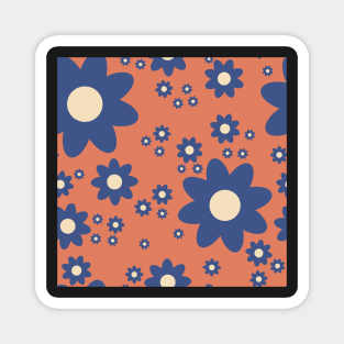 Retro style simple daisy flower in denim blue, zesty orange and off white Magnet