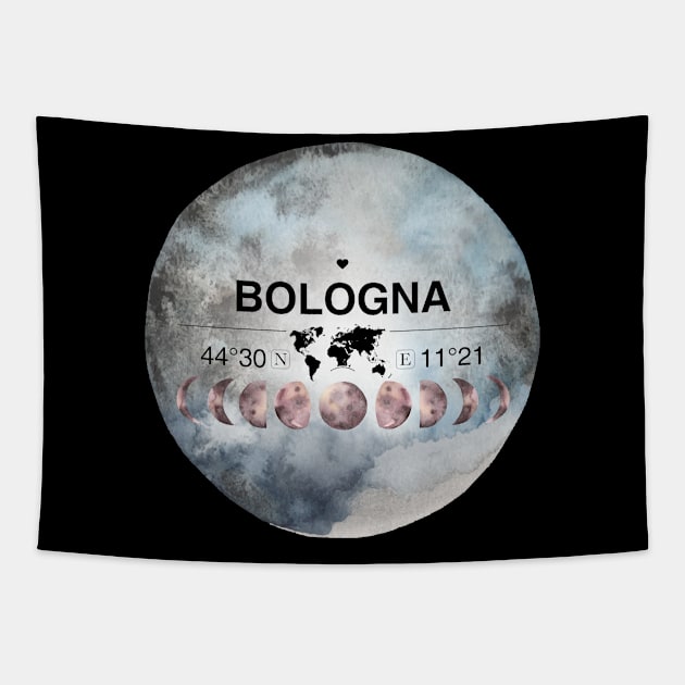 Bologna, Emilia-romagna, Italy, Watercolor Design with Latitude & Longitude Map Coordinates Tapestry by MapYourWorld