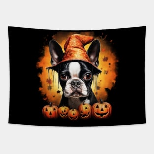 Halloween Boston terrier in Hat Tapestry