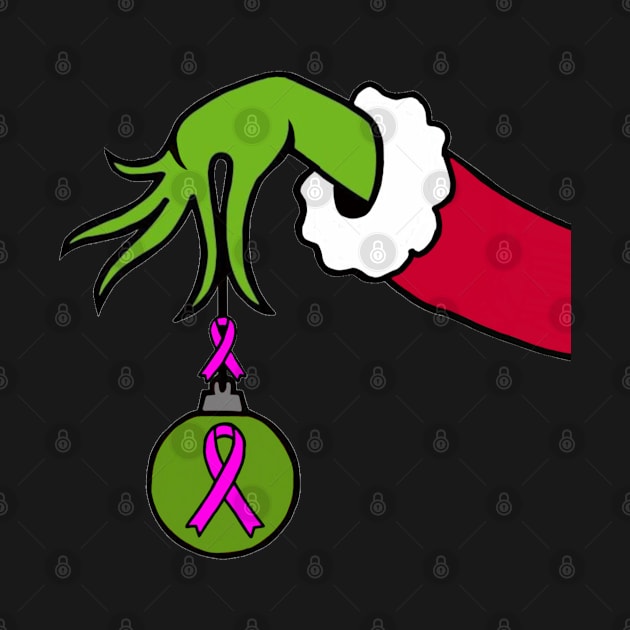 The Green Mean One holding a Awareness Ribbon Christmas ball (Pink) by CaitlynConnor