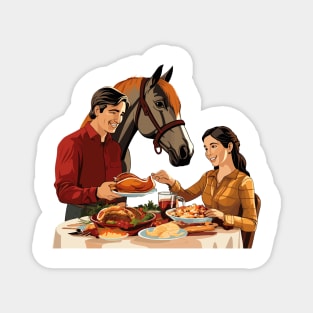 Couple And Horse Thanksgiving Dinner Magnet