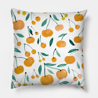 Watercolor cherries pattern - yellow and green Pillow