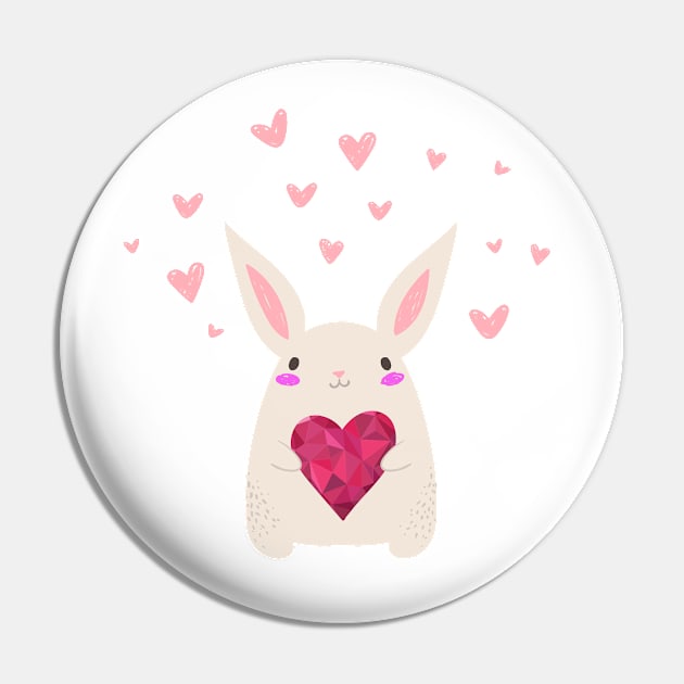 Rabbit Holds Red Heart Pin by Katheryn's Studio