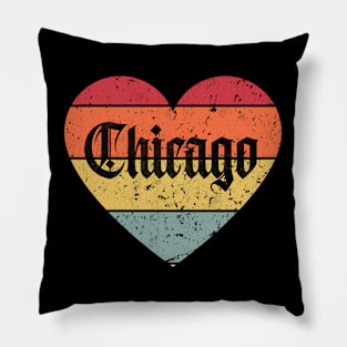 Love Chicago Retro Vintage Sunset Distressed Heart Pillow