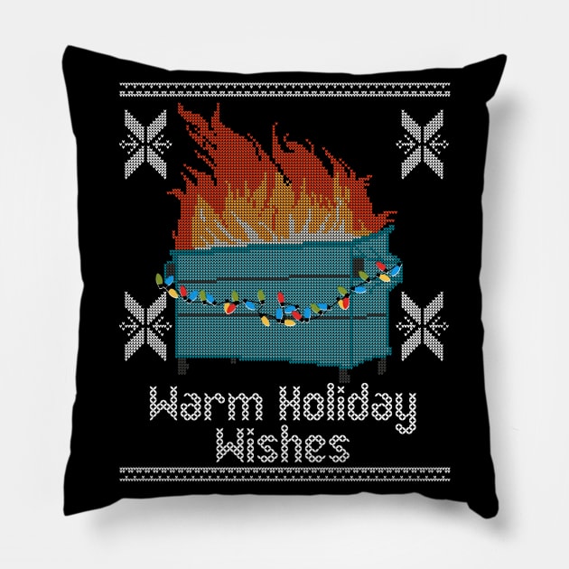 Ugly Christmas Sweater Design Dumpster Fire - Warm Holiday Wishes Pillow by YourGoods