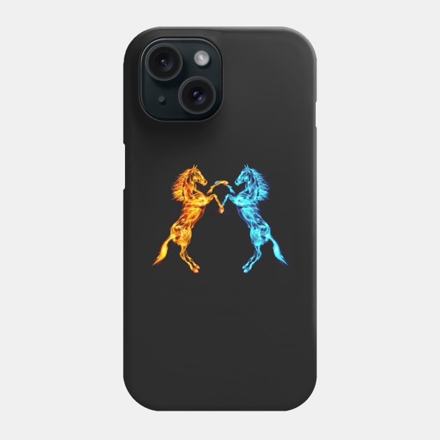 Flaming Fire And Ice Fighting Horses Phone Case by Atteestude