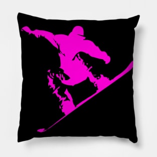 Snowboarding Neon Pink Boarder on Black Pillow