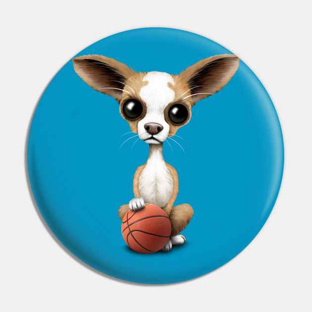 Chihuahua Puppy Dog Playing With Basketball Basketball Pin Teepublic