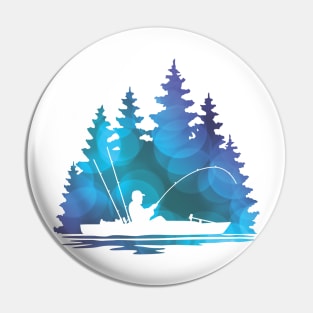 Kayak Fisherman with Blue Abstract Pattern Pin