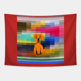 Pixel Dog Art Design on Red Background Tapestry