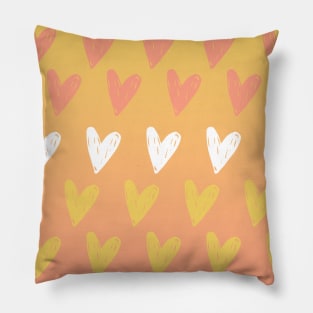 Gradient yellow pink and white hearts covers pattern Pillow