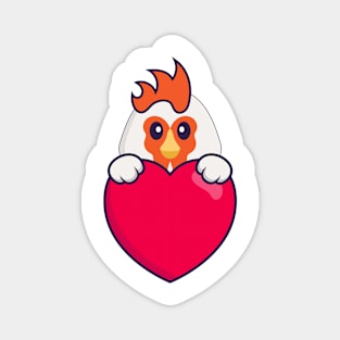 Cute chicken holding a big red heart. Magnet