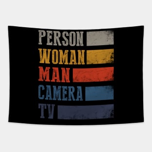 Person Woman Man Camera Tv Cognitive Test Shirt Trump Words 5 Tapestry