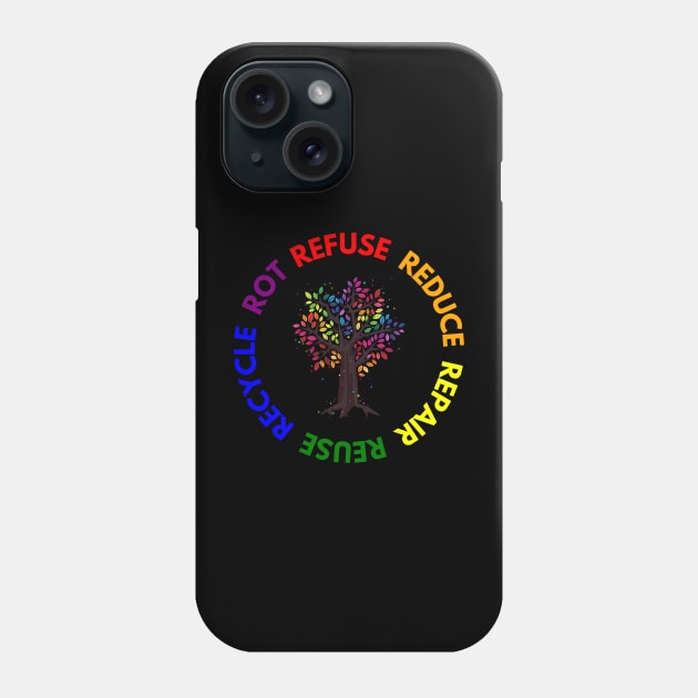 Refuse Reduce Repair Reuse Recycle Rot - Rainbow Tree Phone Case by e s p y