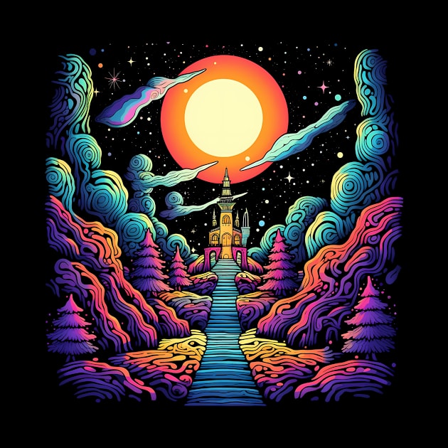 Stairway to Heaven - Psychedelic Castle Art by Unelmoija