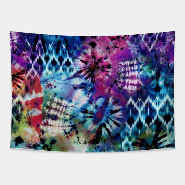 Violet and Aqua Summer Tie Dye Batik Wax Tie Die Print Tapestry by podartist