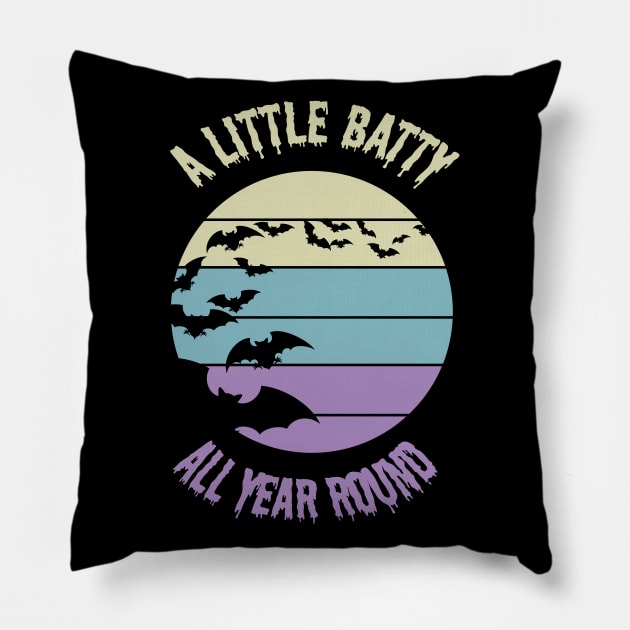 A Little Batty All Year Round Flying Bats Sunset Halloween Scary Tan Blue Purple Pillow by Black Ice Design