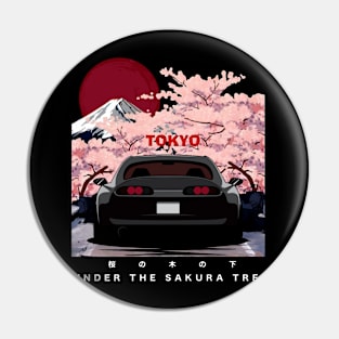 Toyota Supra MK4 A80 under Sakura tree JDM Car Pin