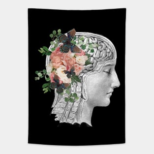 Brain human anatomy,Floral, apricot roses, Mental Health Tapestry