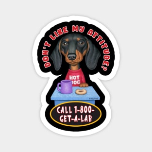funny cute awesome doxie Black Dachshund sitting at Table Magnet