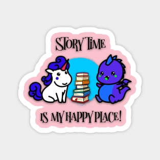 “Story Time Is My Happy Place” Chibi Unicorn & Dragon Magnet