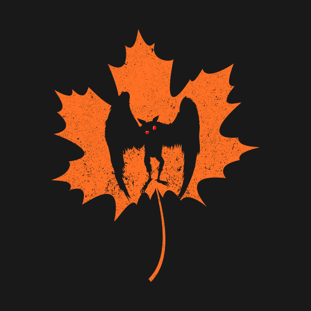 Mothman Fall Season Maple Leaf Design by Strangeology