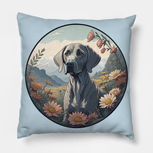 Weimaraner Valley Of Flowers Pillow