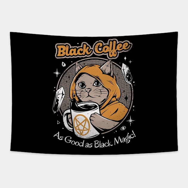 Black cat coffee Tapestry by Yurii