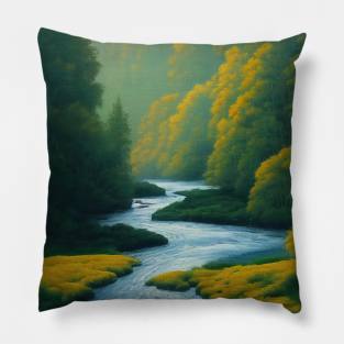 Beautiful untouched nature with river Pillow