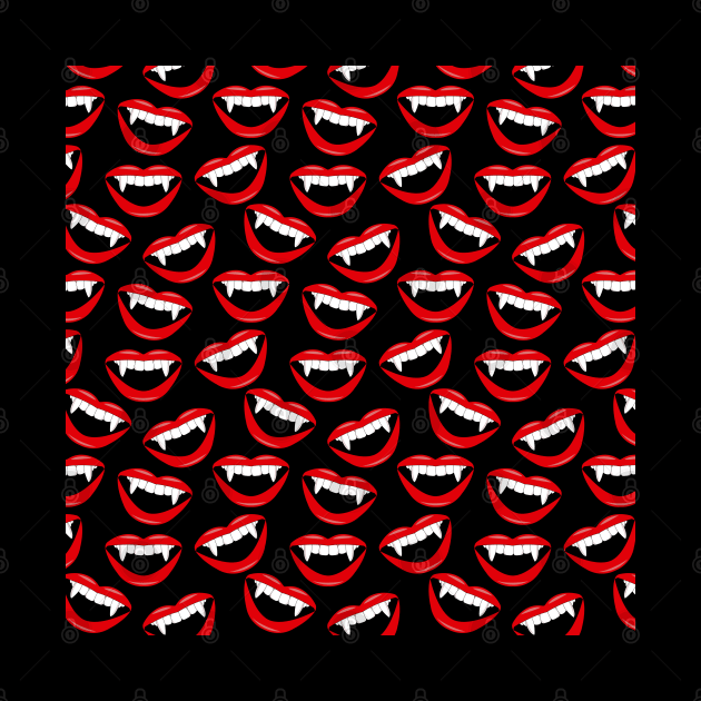 Vampire Red Lips and Fangs Pattern by HotHibiscus