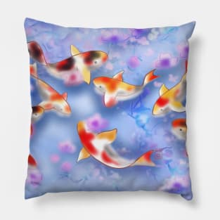 Sakura and koi carp in a purple pond Pillow