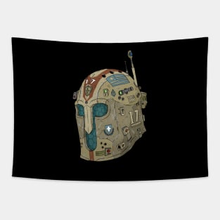 a sci fi Hellenic Greek army helmet. Tapestry