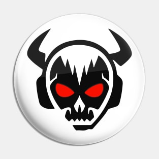 Horned skull with headphones and red eyes Pin