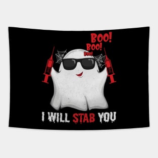 Ghost boo boo boo I will stab you tshirt funny halloween gift shirt Tapestry