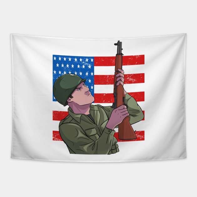 Memorial Day Army Soldier American Flag Tapestry by Noseking