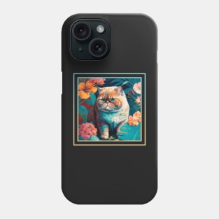 Persnickety Exotic Shorthair Cat Vibrant Tropical Flower Digital Oil Painting Pet Portrait Phone Case