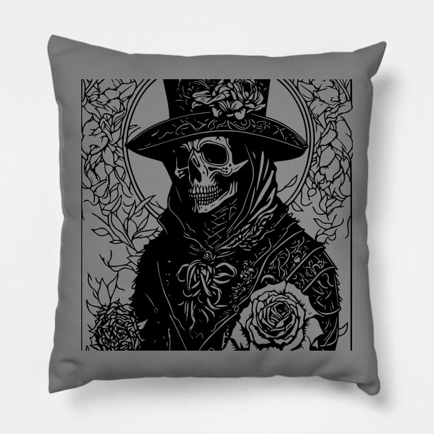 Doctor Plague with roses and floral motifs Pillow by lkn