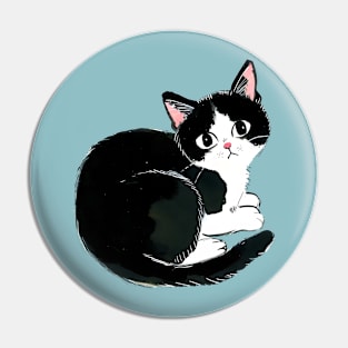 Cute Tuxedo Cat With Shrimp-like shape Pin