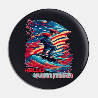 Hello Summer Funny Surfer Riding Surf Surfing Lover Gifts Pin