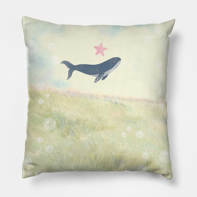 Whale in the field Pillow by SkyisBright