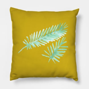 plant, christmas tree branch, leaves, branch, tree, christmas, nature, ecology, watercolor, hand drawn, art, painting Pillow